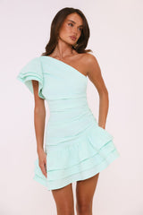 Isle De Luxe One Shoulder Mini Dress Mint