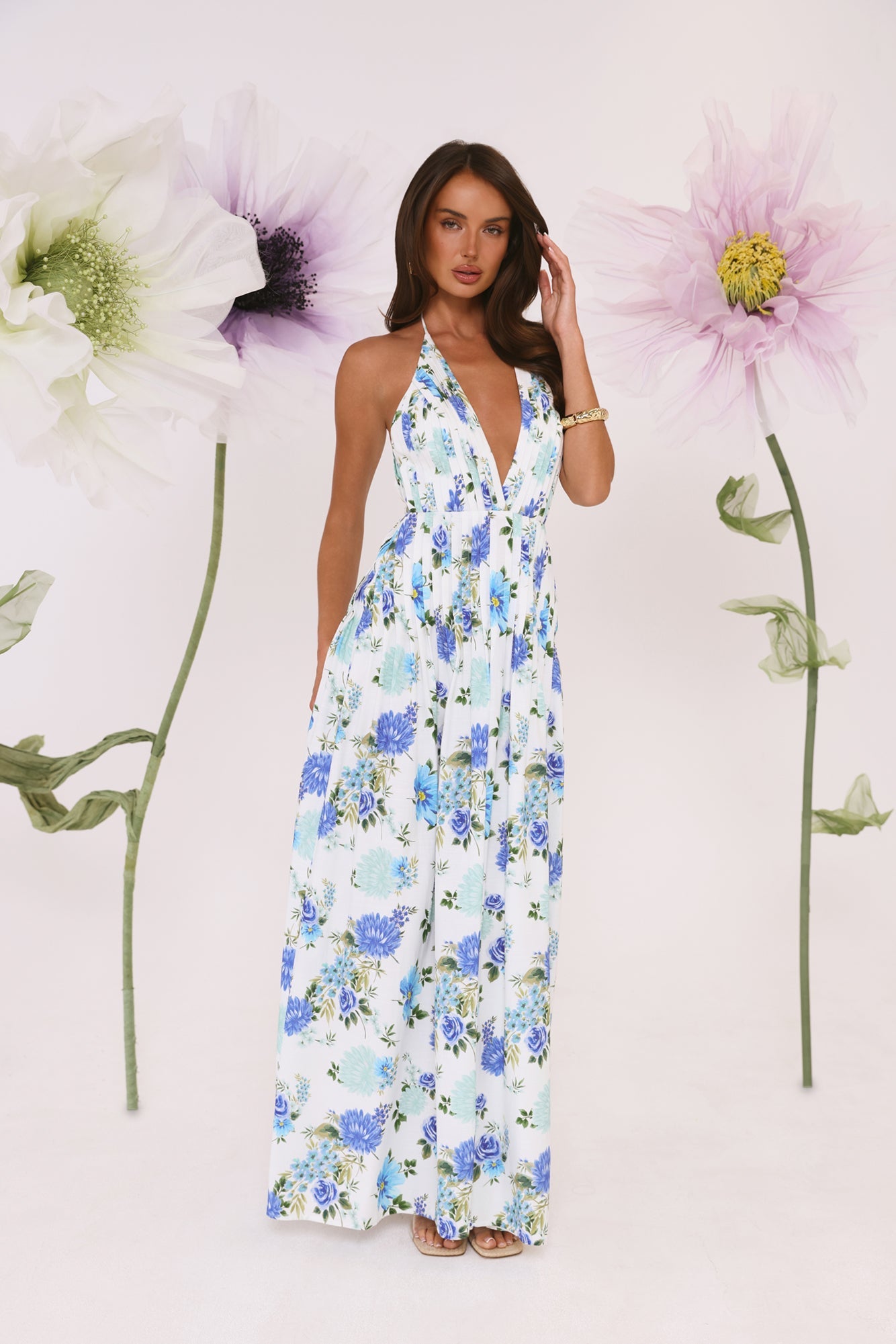 Garden Of Light Halter Maxi Dress Blue