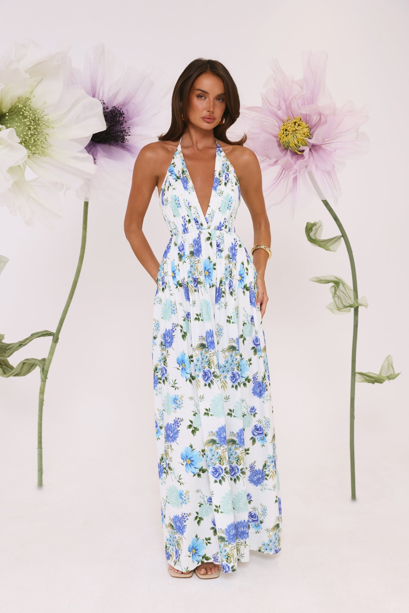 Garden Of Light Halter Maxi Dress Blue