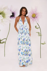 Garden Of Light Halter Maxi Dress Blue