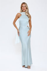 Luxe Obsession Halter Satin Maxi Dress Seafoam