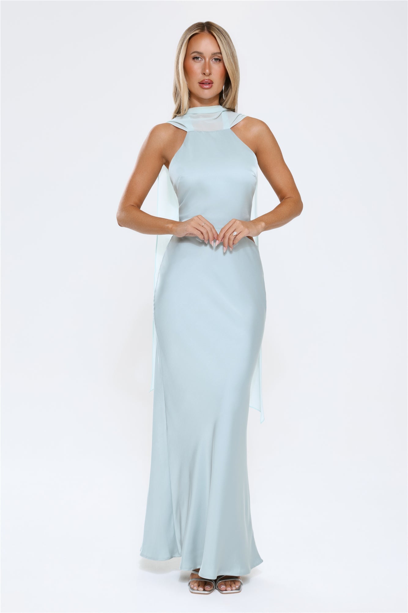 Luxe Obsession Halter Satin Maxi Dress Seafoam