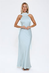Luxe Obsession Halter Satin Maxi Dress Seafoam