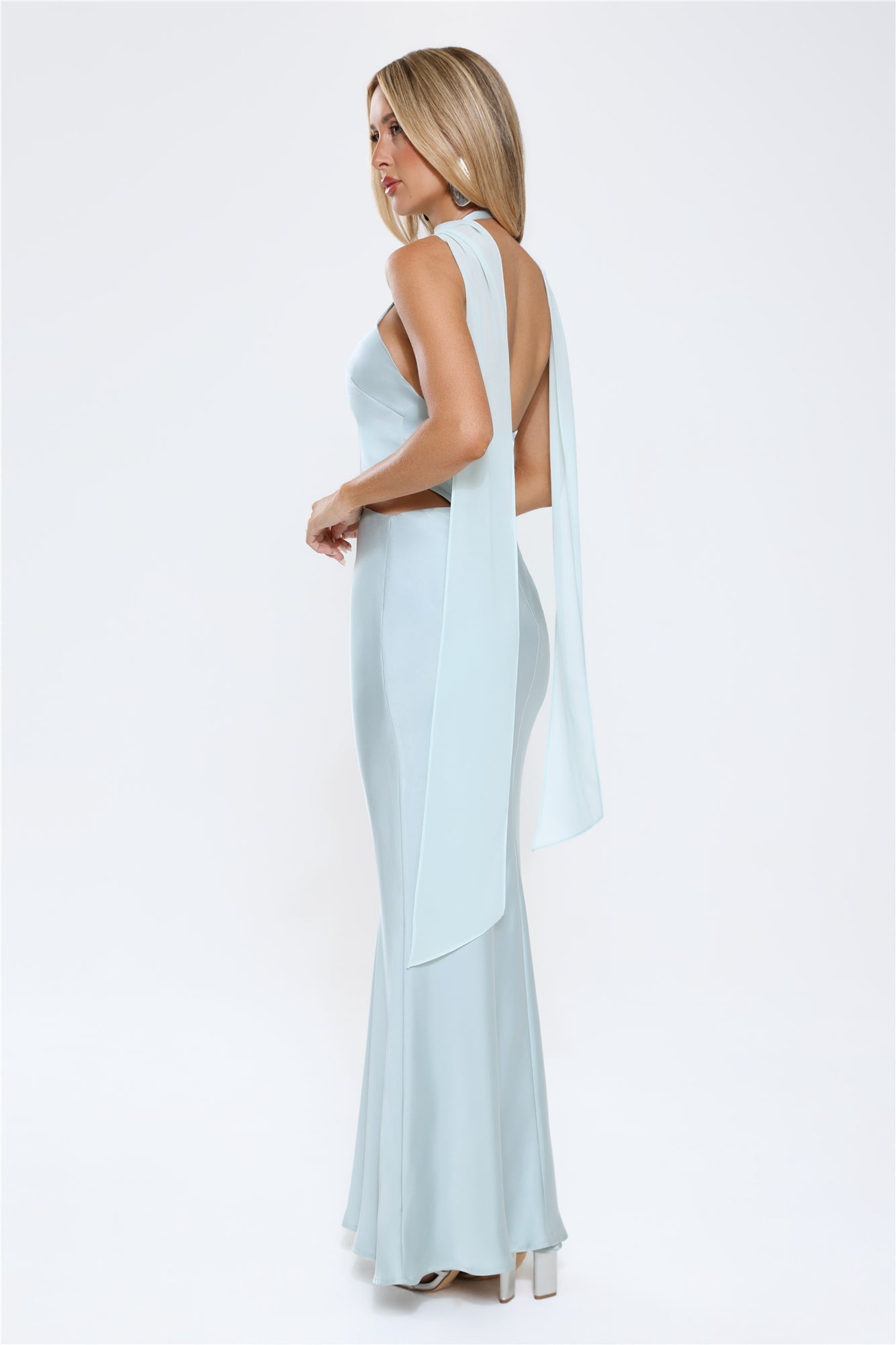 Luxe Obsession Halter Satin Maxi Dress Seafoam