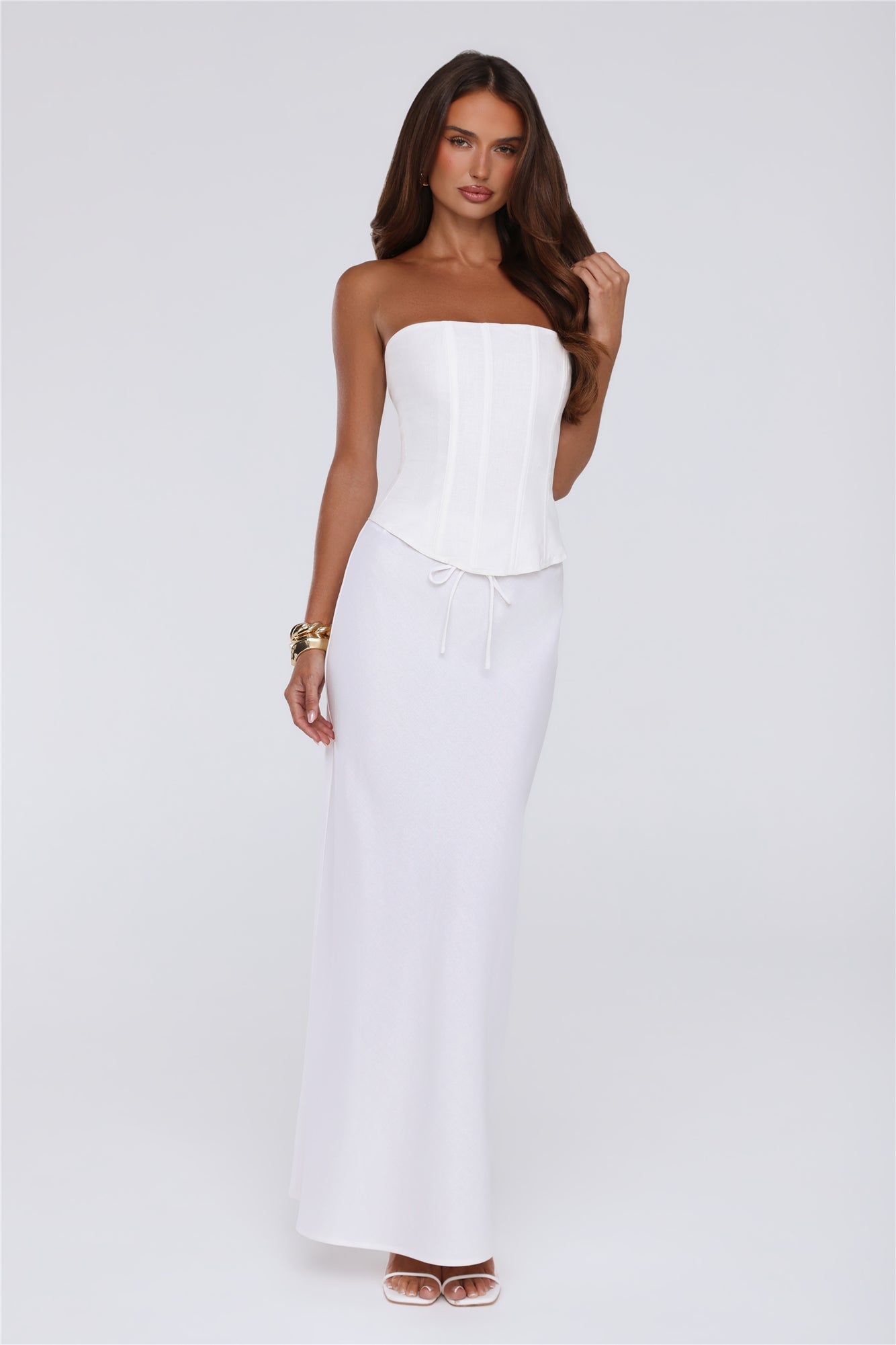 Gloss Goals Linen Blend Strapless Top White