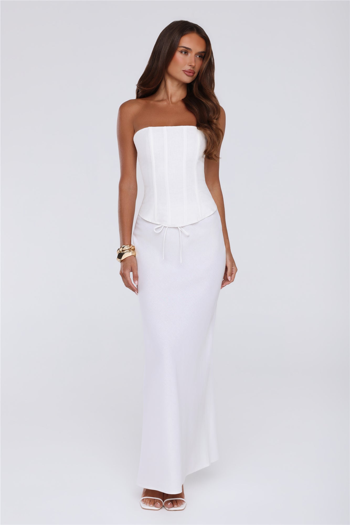 Gloss Goals Linen Blend Strapless Top White