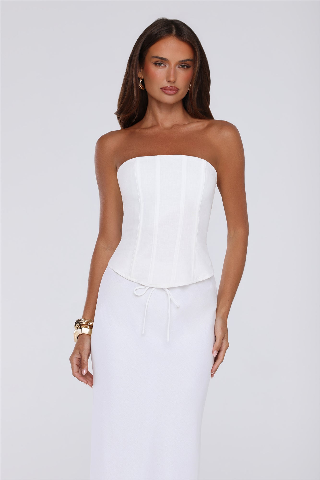 Gloss Goals Linen Blend Strapless Top White