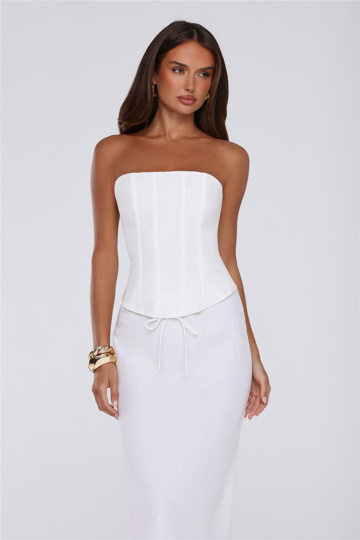 Gloss Goals Linen Blend Strapless Top White
