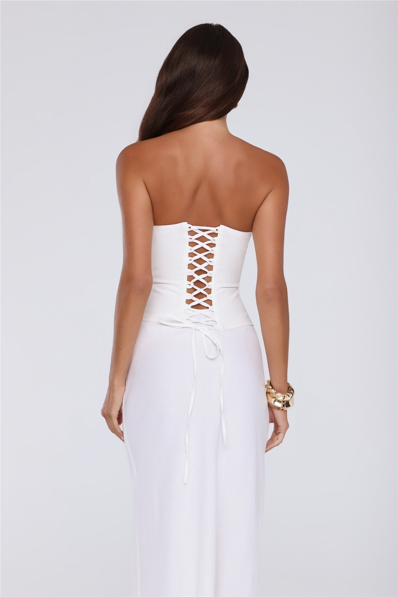 Gloss Goals Linen Blend Strapless Top White