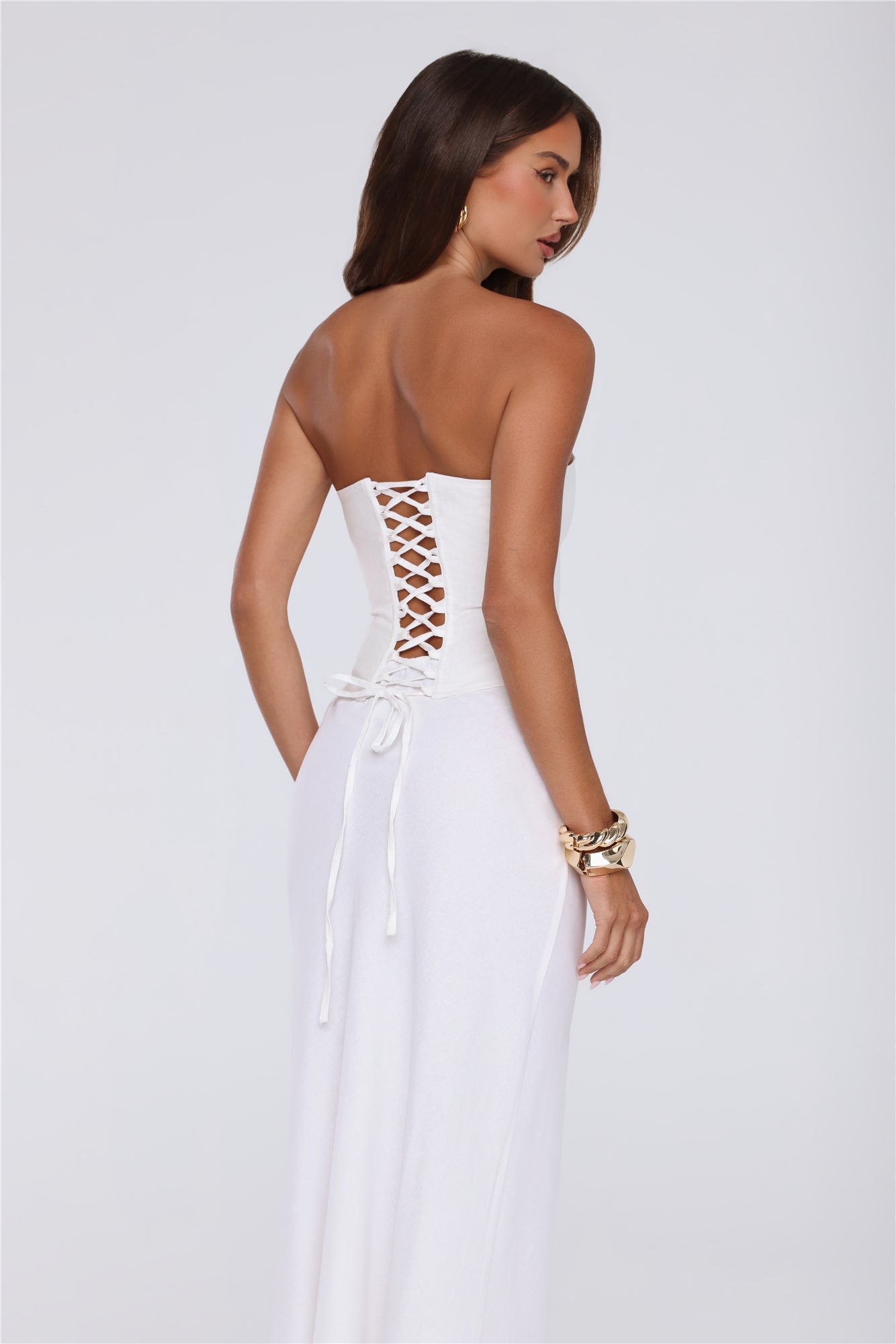 Gloss Goals Linen Blend Strapless Top White
