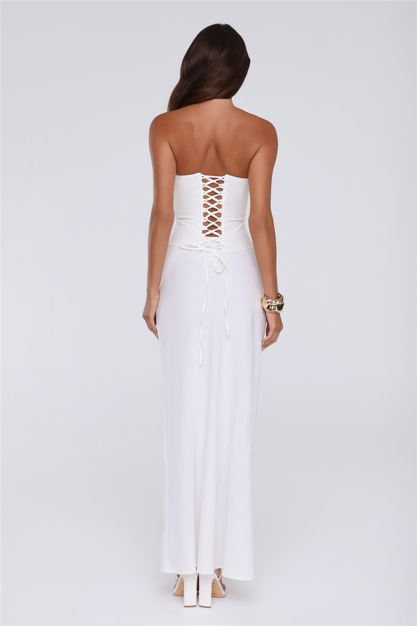 Gloss Goals Linen Blend Strapless Top White
