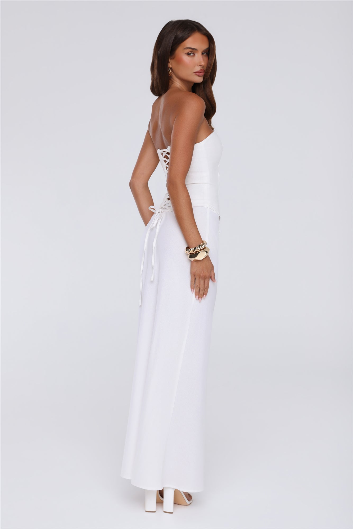 Gloss Goals Linen Blend Strapless Top White