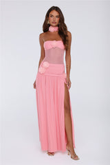 Island Allure Mesh Strapless Maxi Dress Pink