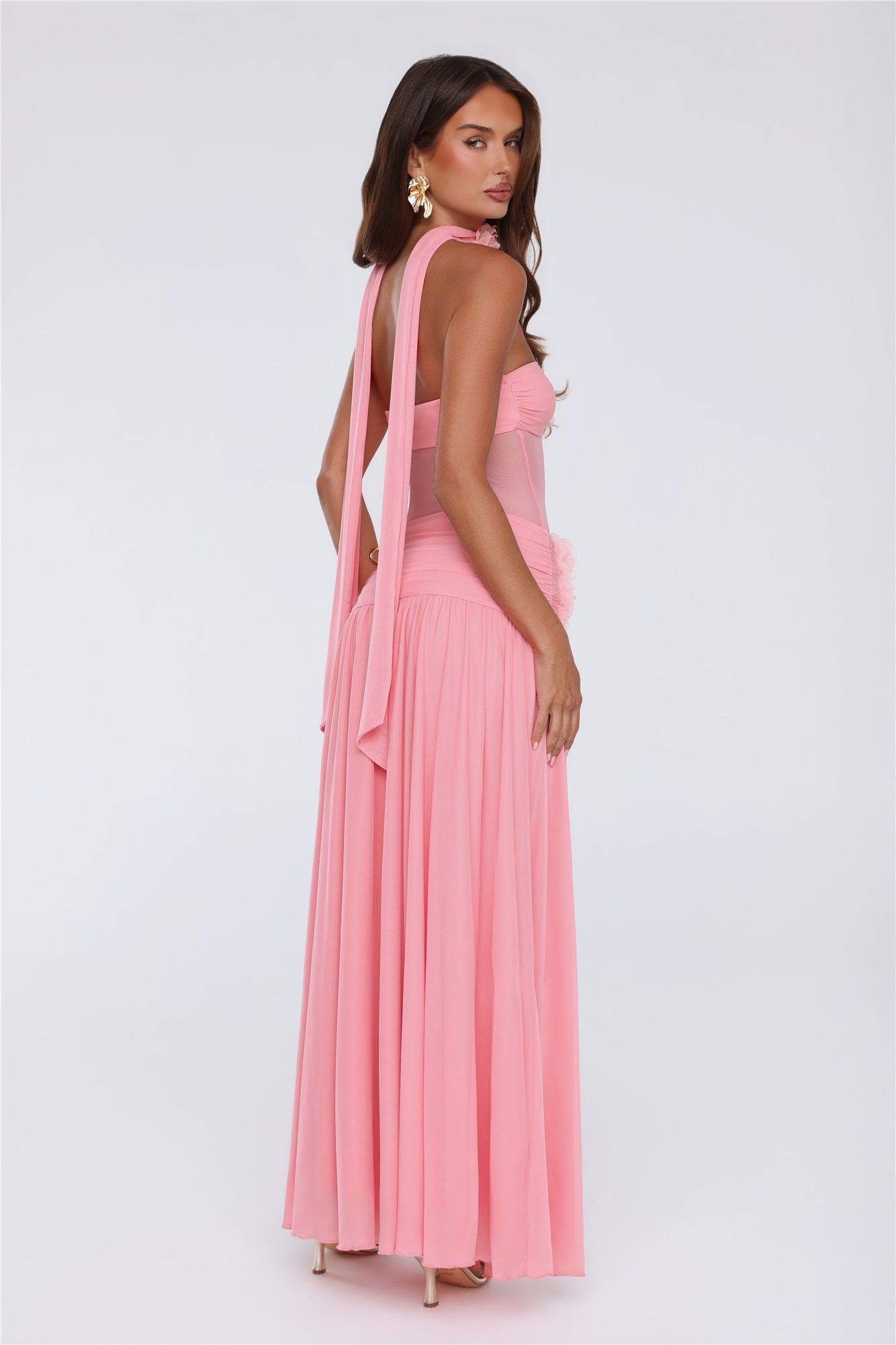 Island Allure Mesh Strapless Maxi Dress Pink