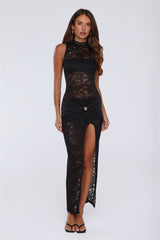 Lush Desire Sheer Lace Maxi Dress Black