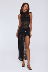 Lush Desire Sheer Lace Maxi Dress Black