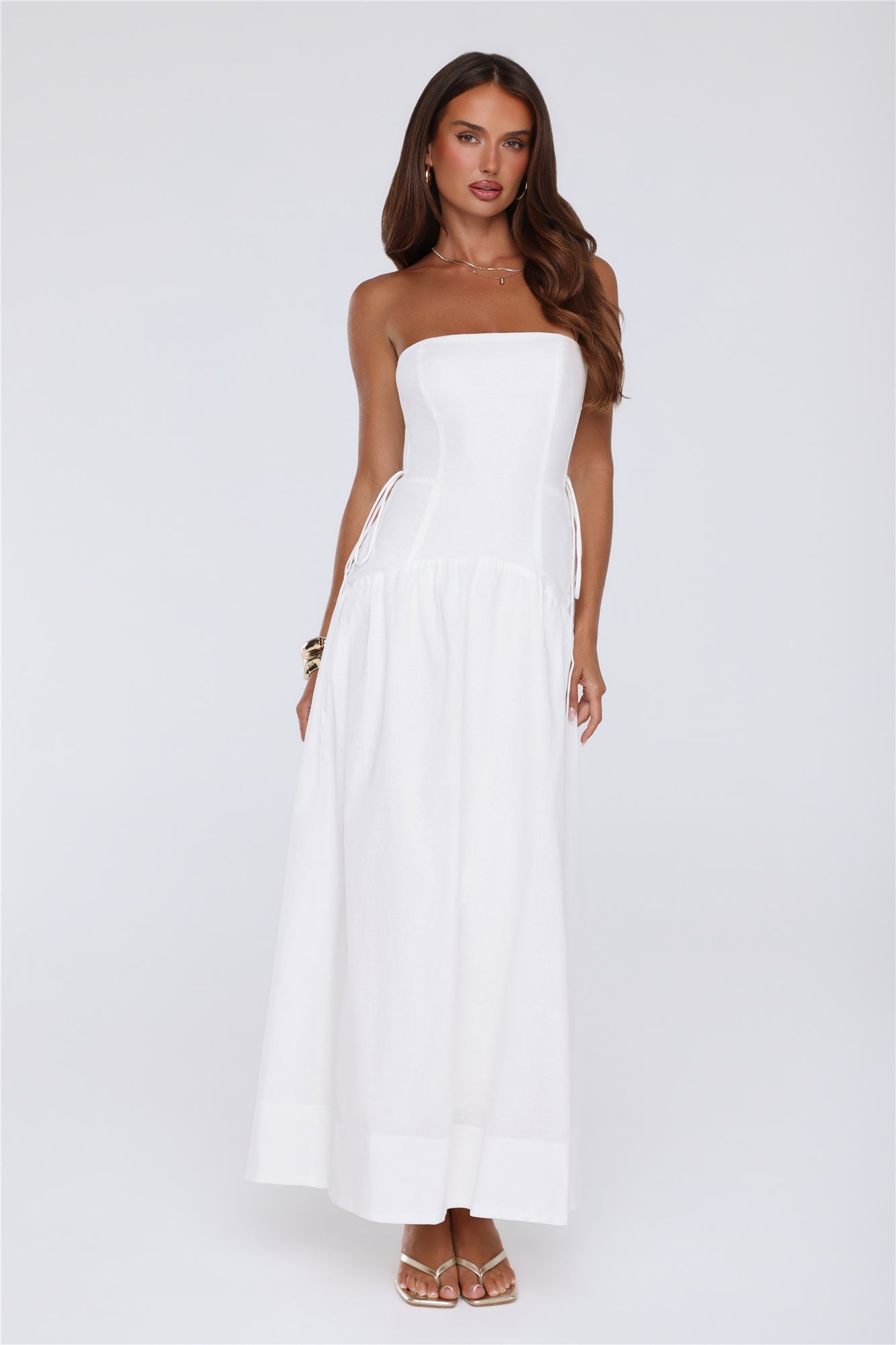 Just Feels Right Linen Blend Strapless Maxi Dress White
