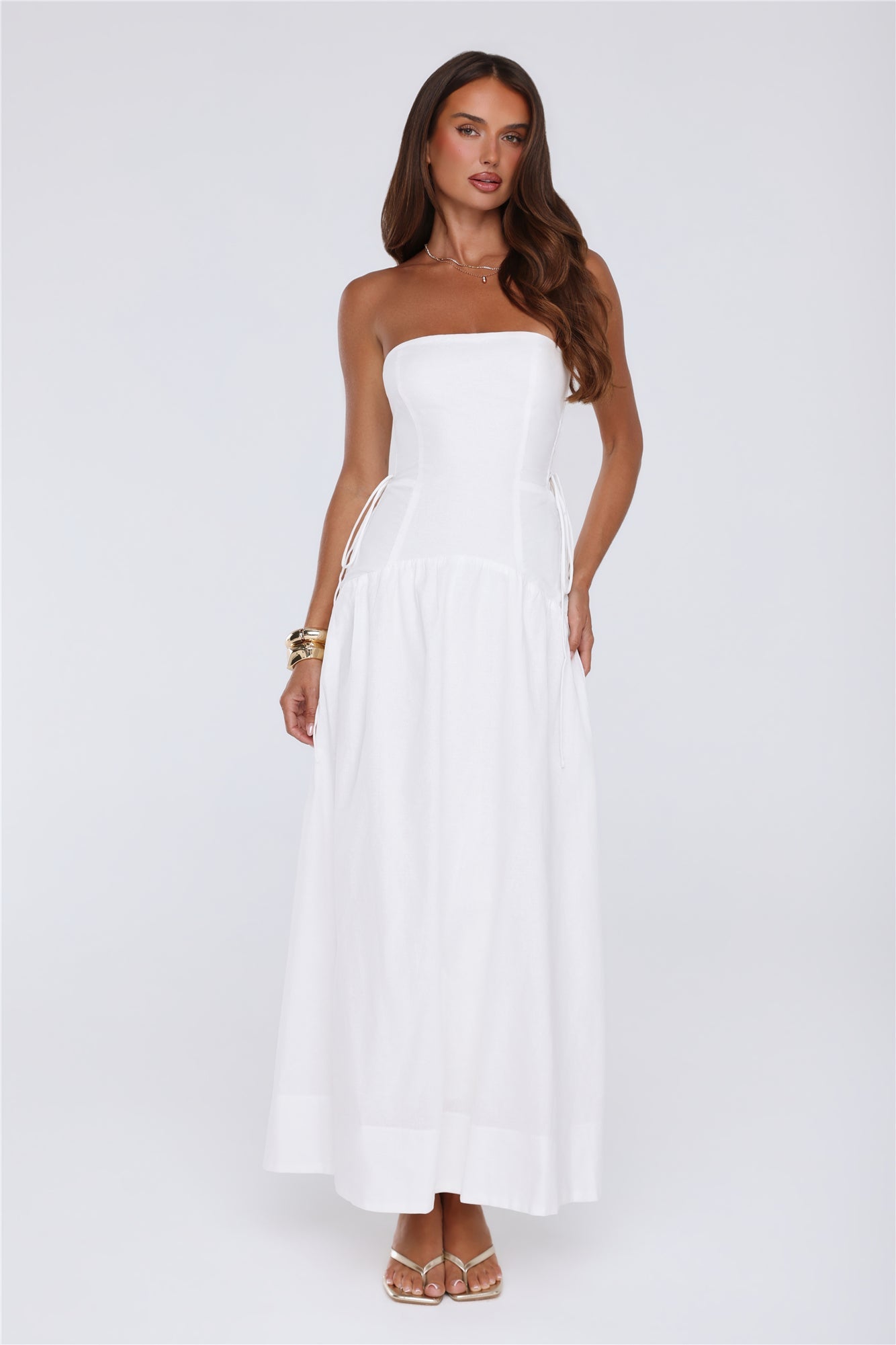 Just Feels Right Linen Blend Strapless Maxi Dress White