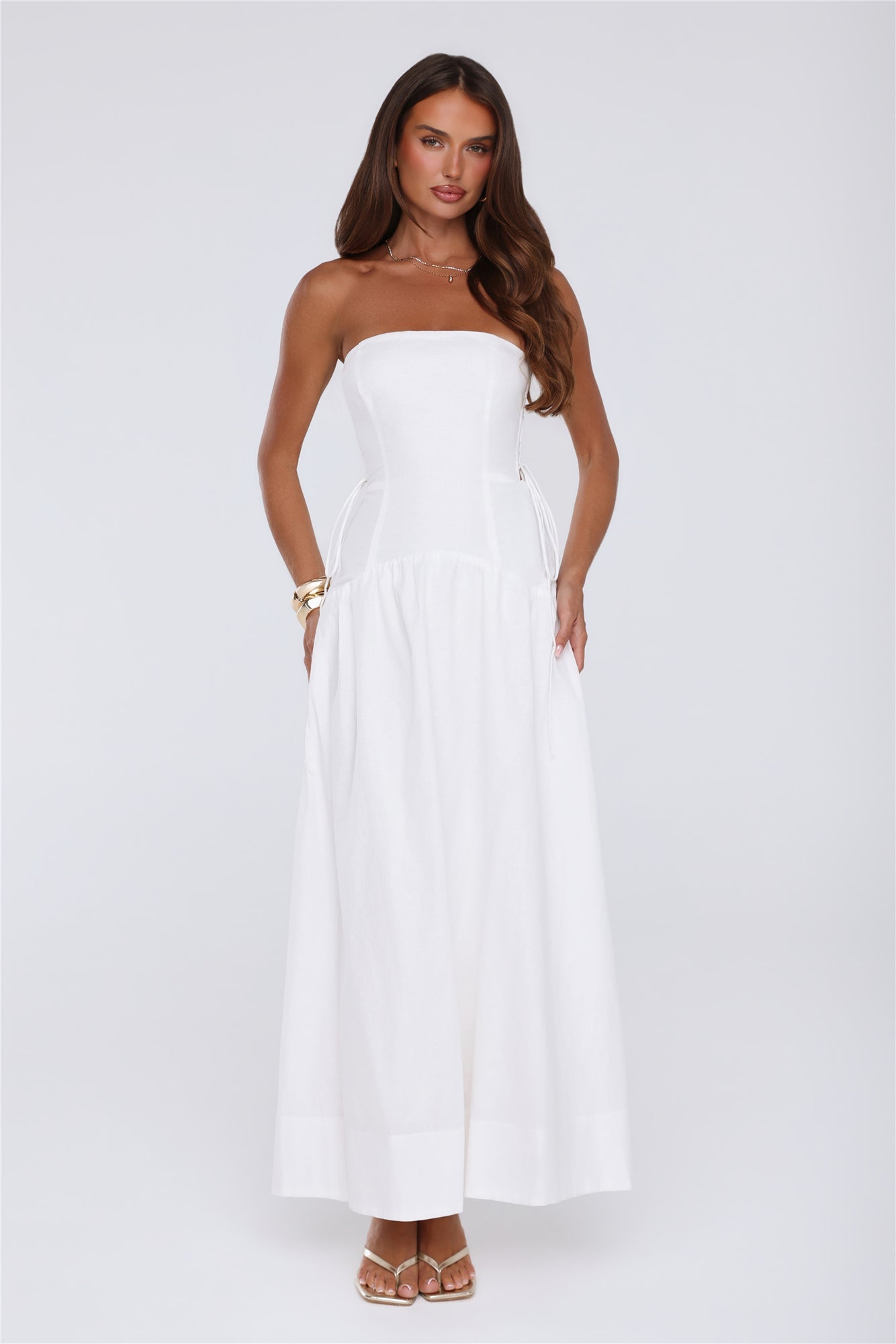 Just Feels Right Linen Blend Strapless Maxi Dress White