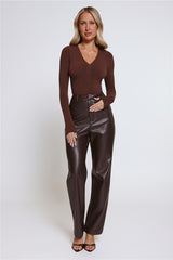 BASE Form Luxe Knit V Neck Long Sleeve Top Chocolate