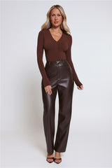 BASE Form Luxe Knit V Neck Long Sleeve Top Chocolate