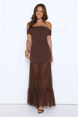 Aurora Radiance Off Shoulder Maxi Dress Brown