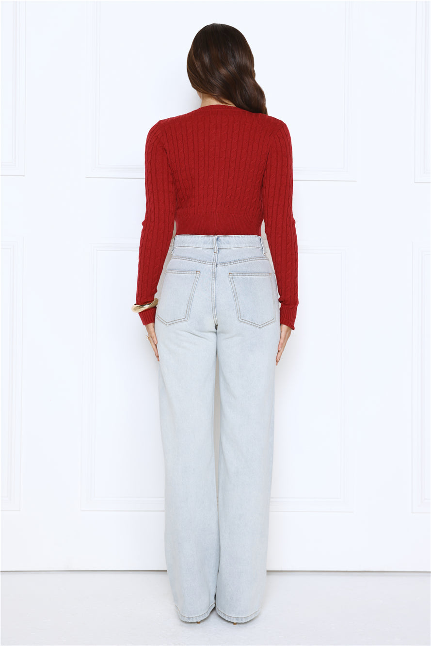 Knit Statement Cable Cropped Cardigan Red