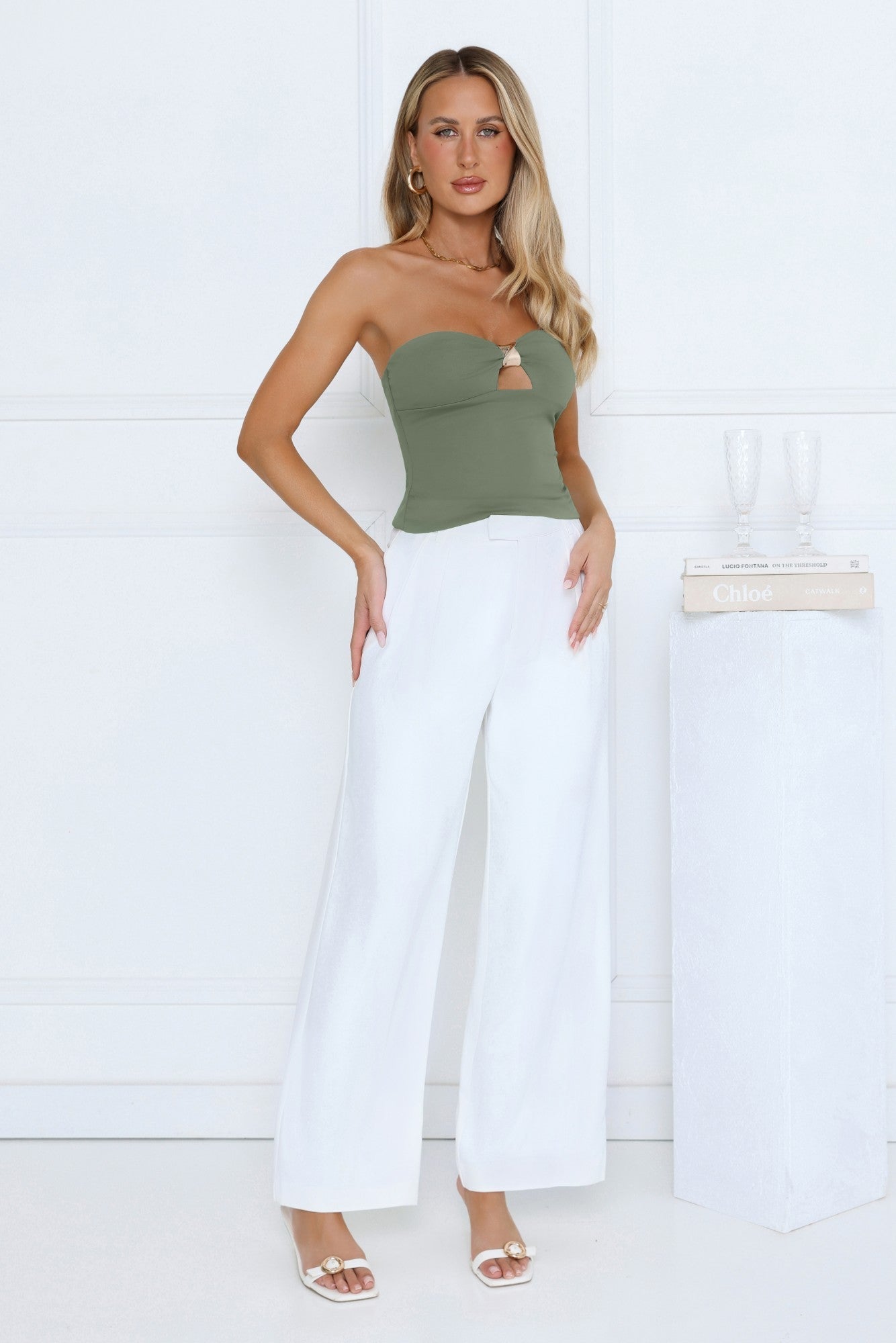 In the Sunlight Strapless Top Khaki