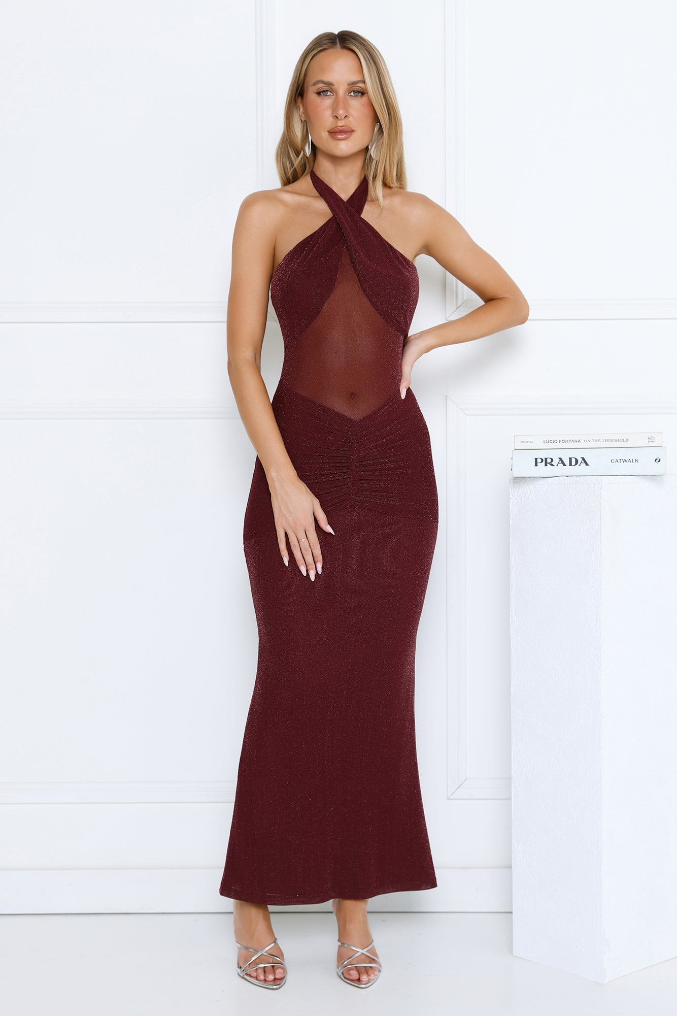 Nightstage Babe Halter Maxi Dress Plum