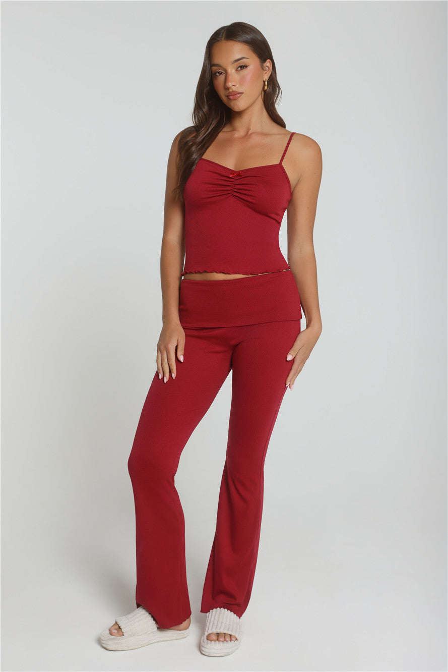 Fireside Moments Fold Waist Pajama Pants Wine