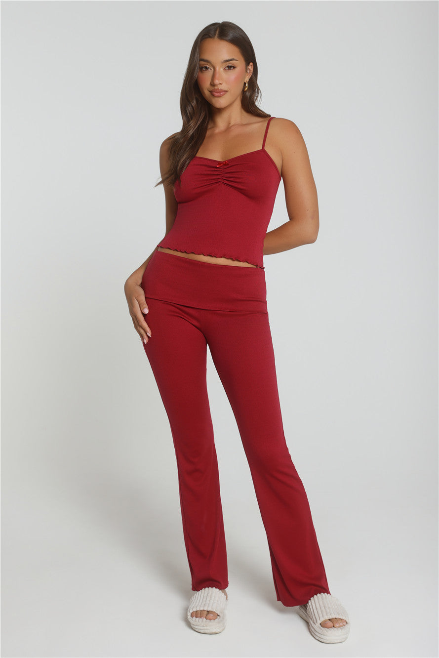 Fireside Moments Fold Waist Pajama Pants Wine
