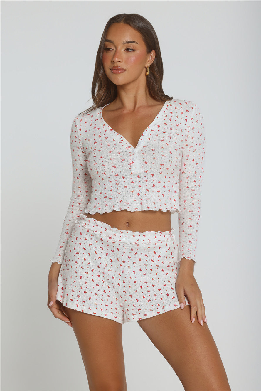 Candlelight Dreams Long Sleeve Pajama Top White