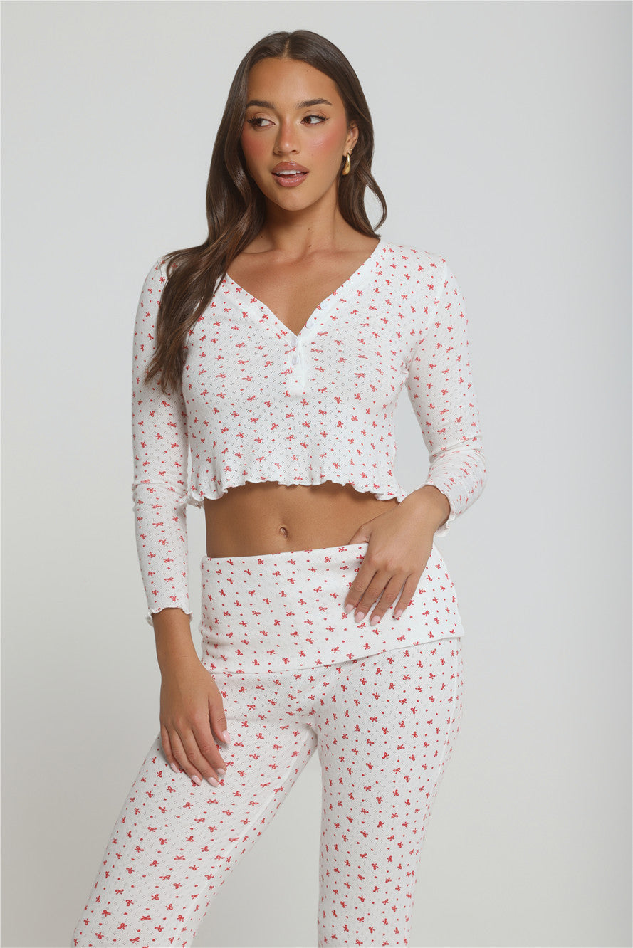 Candlelight Dreams Long Sleeve Pajama Top White