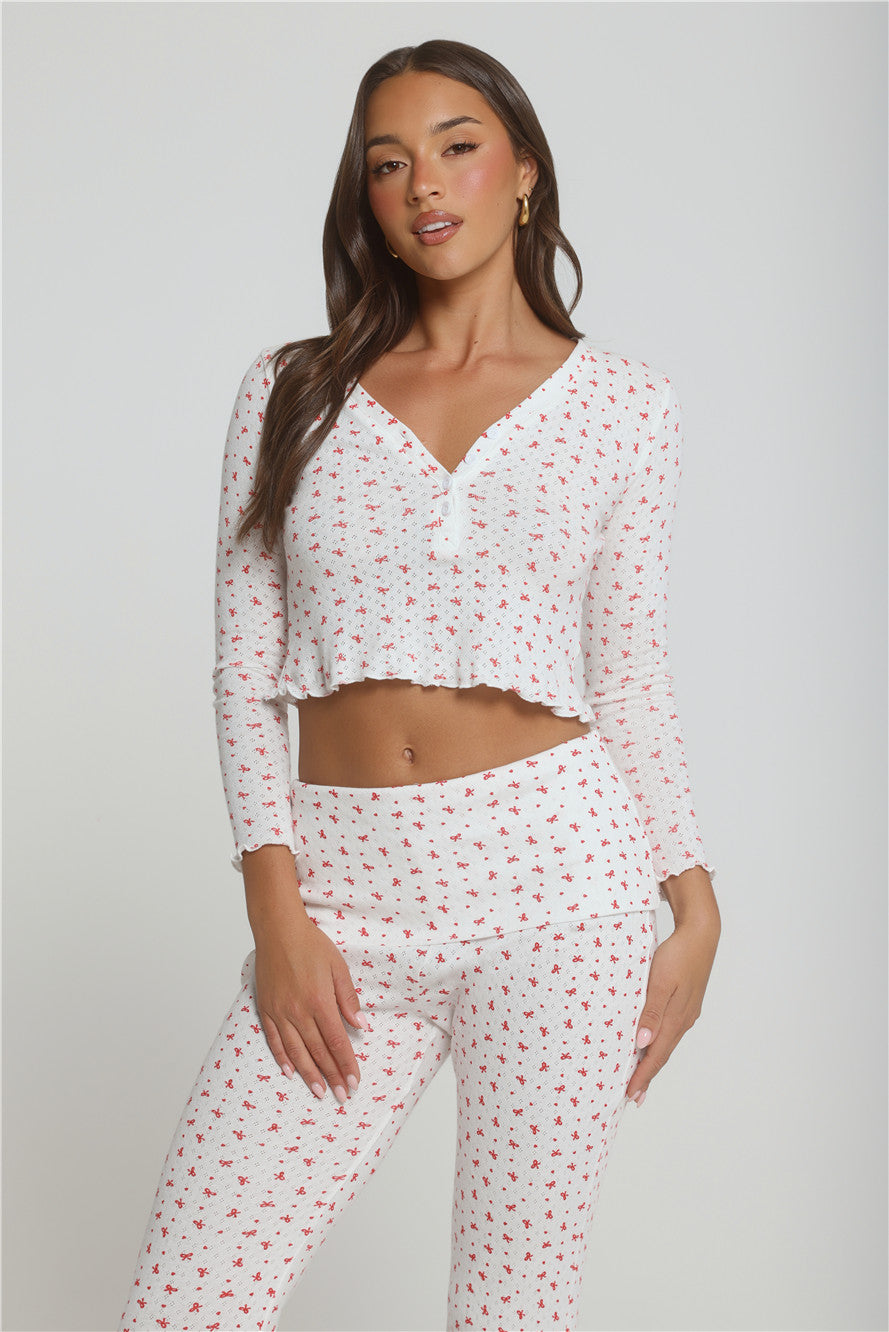 Candlelight Dreams Long Sleeve Pajama Top White