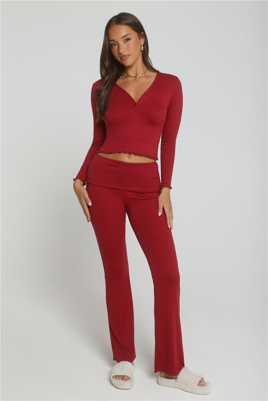 Fireside Moments Long Sleeve Pajama Top Wine