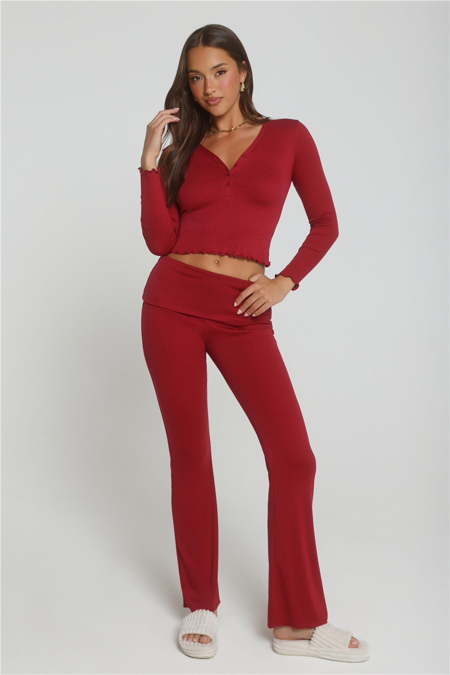 Fireside Moments Long Sleeve Pajama Top Wine
