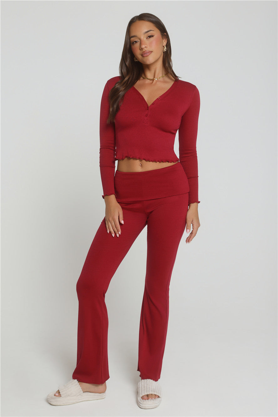 Fireside Moments Long Sleeve Pajama Top Wine