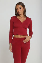 Fireside Moments Long Sleeve Pajama Top Wine