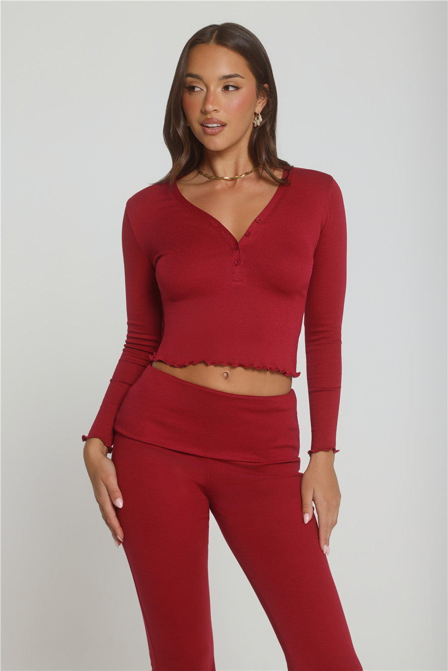 Fireside Moments Long Sleeve Pajama Top Wine