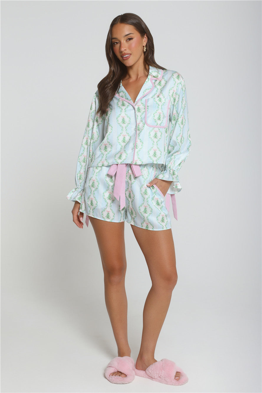 Golden Noel Pajama Set Blue