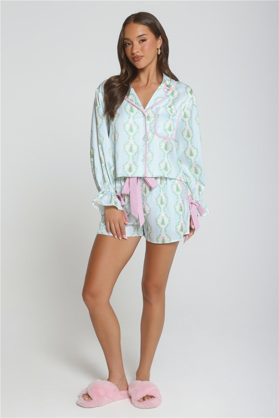 Golden Noel Pajama Set Blue