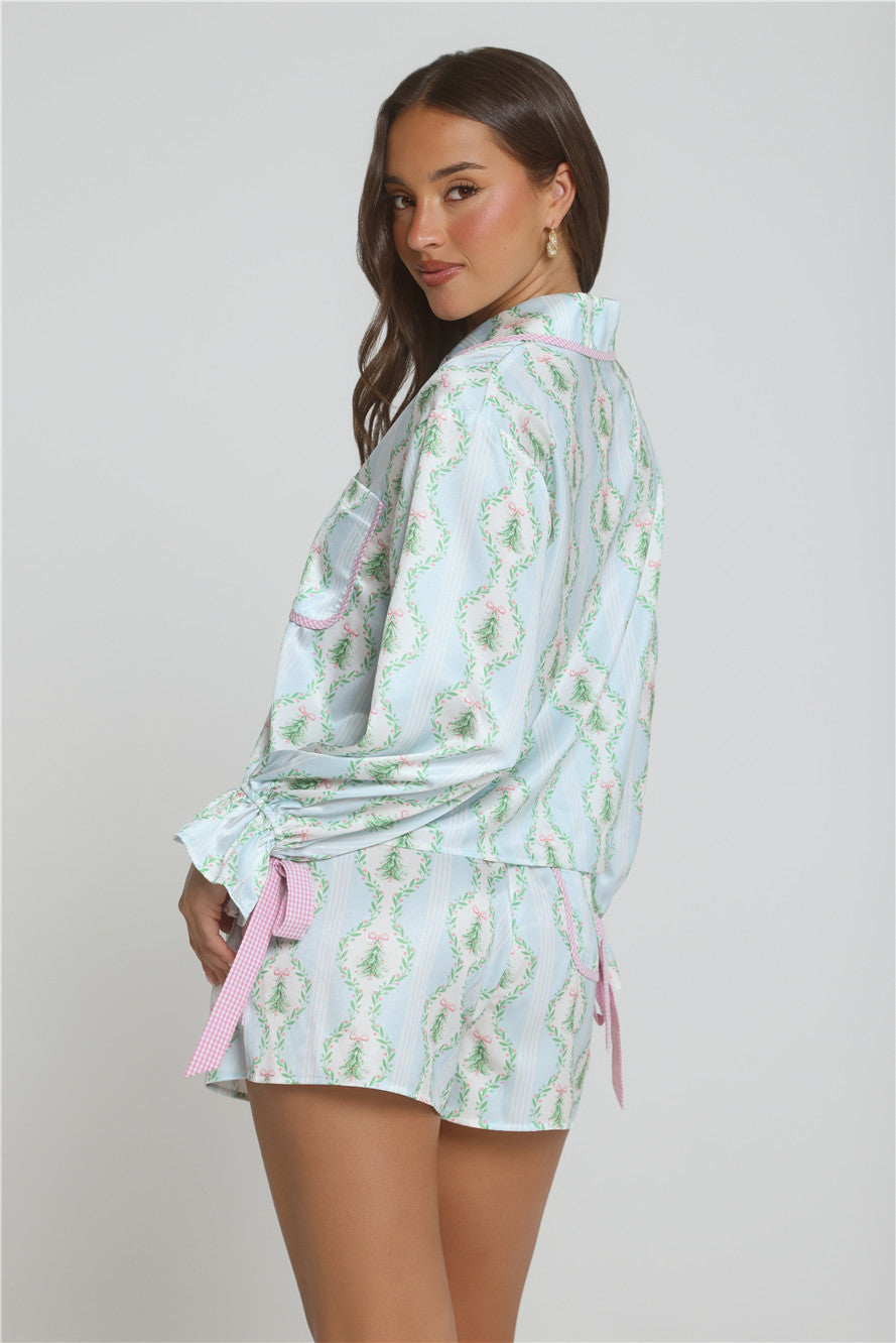 Golden Noel Pajama Set Blue