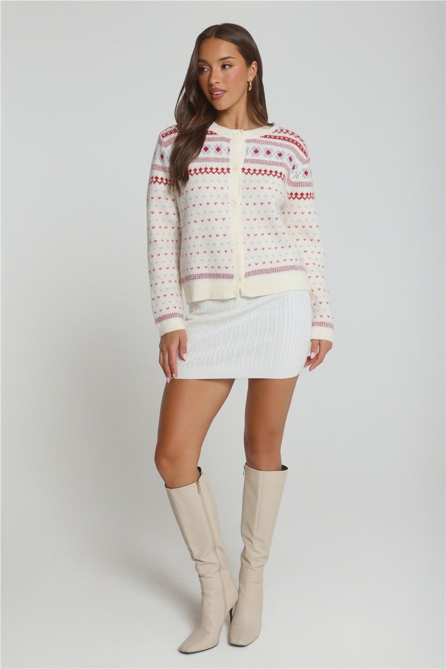Crystal Holiday Knitted Cardigan Cream