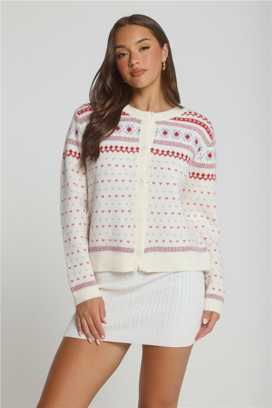 Crystal Holiday Knitted Cardigan Cream