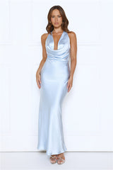 Evening Shine Satin Maxi Dress Blue