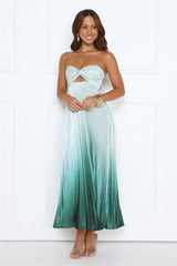 Midnight Radiance Strapless Satin Maxi Dress Sage