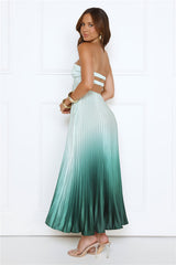 Midnight Radiance Strapless Satin Maxi Dress Sage