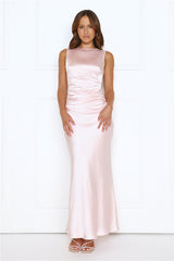 Crystal Shine Satin Maxi Dress Pink