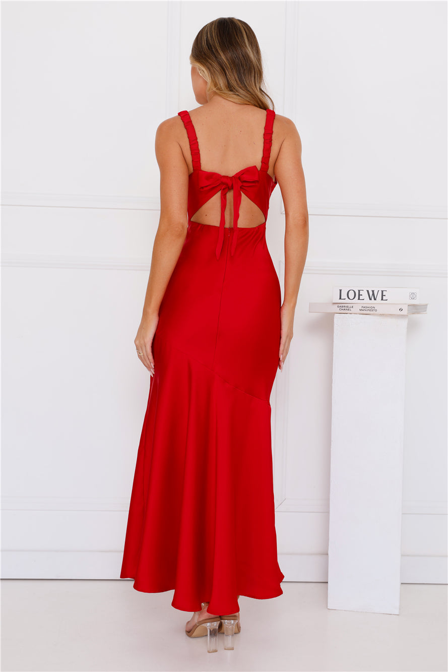 Graceful Essence Satin Maxi Dress Red