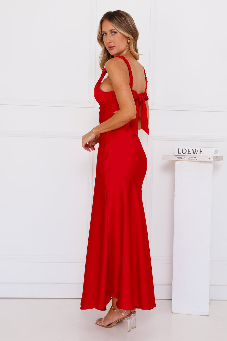 Graceful Essence Satin Maxi Dress Red